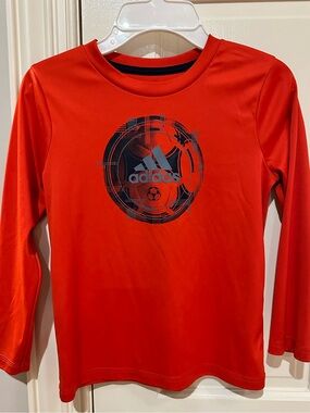 Adidas Red Long-Sleeve  with Gray Logo Graphic